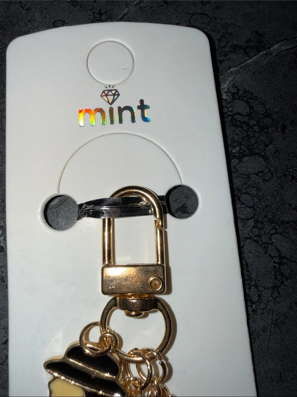 Gold Fashion Charm Keychain with Black & White Accents